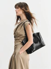 SHECARRY Bolso tote de moda y simple para mujer, bolso de hombro negro exquisito de gran capacidad, adecuado para mujeres, madres, profesoras, uso diario, ir al trabajo, compras, viajes y combinaciones - Negro - Ver 6