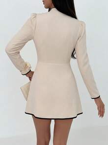Firerie New Chinese Style Stand-Up Collar Tie-Up Hollowed-Out Dress With Contrasting Trim, Slimming Mini Dress - Khaki - View 3
