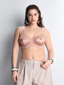 Sujetador con aros y encaje para mujer de talla grande - Albaricoque - Ver 5