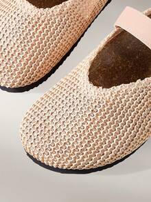 Solecia Women's Slip-On Thick Soled Mule Loafers, Casual Spring/Autumn Shoes For Christmas - Woven nude - View 5