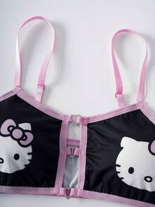 HELLO KITTY AND FRIENDS | SHEIN Women's Cartoon Print Hollow Design Lingerie Set - Black - View 3