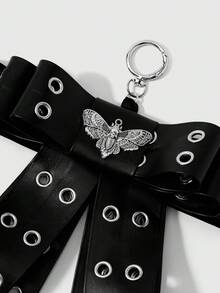 ROMWE Goth 1 buah Gantungan Kunci/Liontin DIY Gaya Punk Gelap Kulit Hitam Mengkilap dengan Lubang Tali, Buatan Tangan, Kompleks, Berlapis-lapis, Motif Wajah Hantu dan Ngengat untuk Dekorasi Halloween - Hitam-38 - View 5