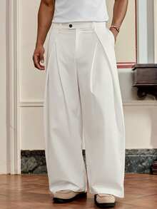 SWAVVY Pantalones casuales sueltos de pierna recta de unicolor para hombres - Blanco y Negro - Ver 5