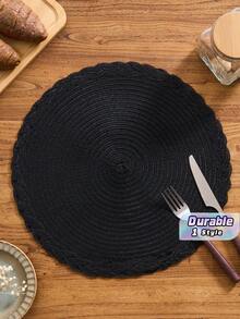 2/4/6/8/10/12/20/40 PCS Taplak Meja Bundar Anyaman Gaya Bohemian Sederhana Warna Hitam dengan Renda Kepang Warna Solid, Alas Meja Anti Selip. Anyaman Tangan, Anti Selip, Tahan Panas, Dapat Dicuci dengan Mesin dan Mudah Dibersihkan - Hitam - View 1