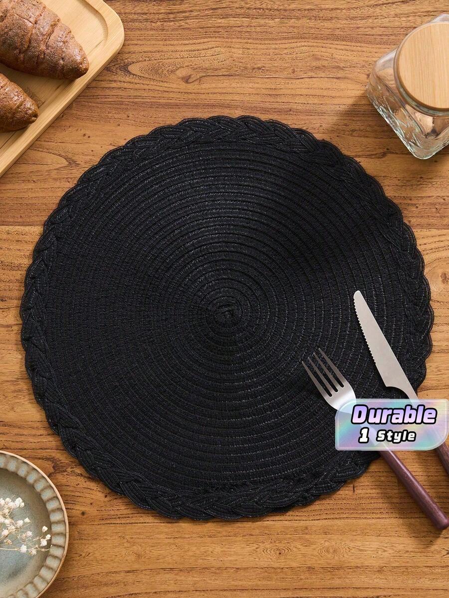 2/4/6/8/10/12/20/40 PCS Taplak Meja Bundar Anyaman Gaya Bohemian Sederhana Warna Hitam dengan Renda Kepang Warna Solid, Alas Meja Anti Selip. Anyaman Tangan, Anti Selip, Tahan Panas, Dapat Dicuci dengan Mesin dan Mudah Dibersihkan - Hitam - View 1