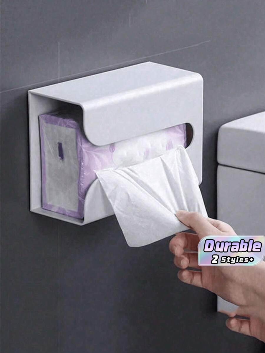 1pc Wallmount Tissue Box, Creativity Damage Free Paper Towel Holder For Living Room, Bathroom, Kitchen, Suitable For Various Small & Medium Sized Paper Towels - Multicolor - View 1
