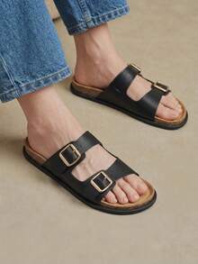 Solecia Dép sandal nam thời trang màu đen thoải mái đế bằng Boken đi biển - màu đen - Xem 1