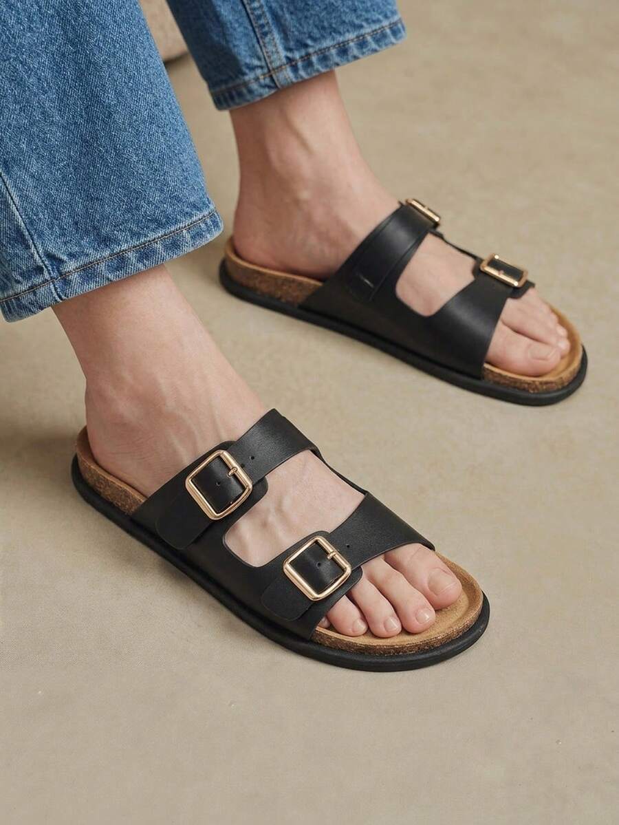 Solecia Dép sandal nam thời trang màu đen thoải mái đế bằng Boken đi biển - màu đen - Xem 1