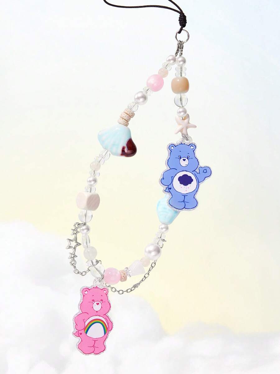 SHEIN X Care Bears 時尚可愛卡通狗壓克力手工串珠手機鍊 手機掛繩 手機吊飾 - 彩色 - 查看 1