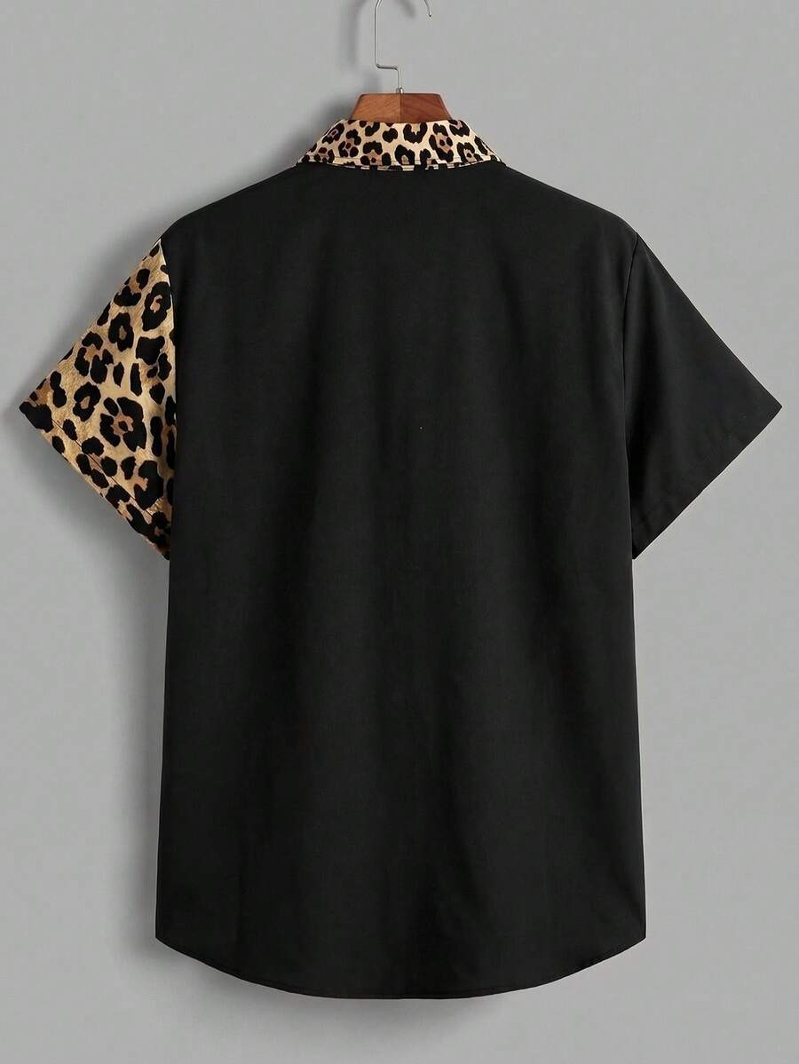 Manfinity RebelGame Plus Size Men's Summer Casual Fashionable Resort Style Gradient Leopard Print Short Sleeve Shirt, Vacation, Father's Day Gifts - Multicolor - View 1