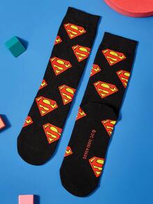 SUPERMAN X SHEIN 2雙女款字母圖案時尚筒襪，適合日常穿著 - 彩色 - 查看 9