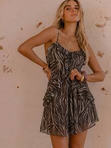 Aralina Summer Winter Ruffle Animal Print Sexy Pink Mesh Mini Dress - Green - View 8
