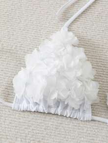 Swim Mod Top de traje de baño de unicolor de verano con flor 3D y cuello de halter - Blanco - Ver 6