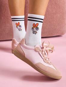 THE POWERPUFF GIRLS X SHEIN 3入組女款中筒條紋襪 - 白色 - 查看 6