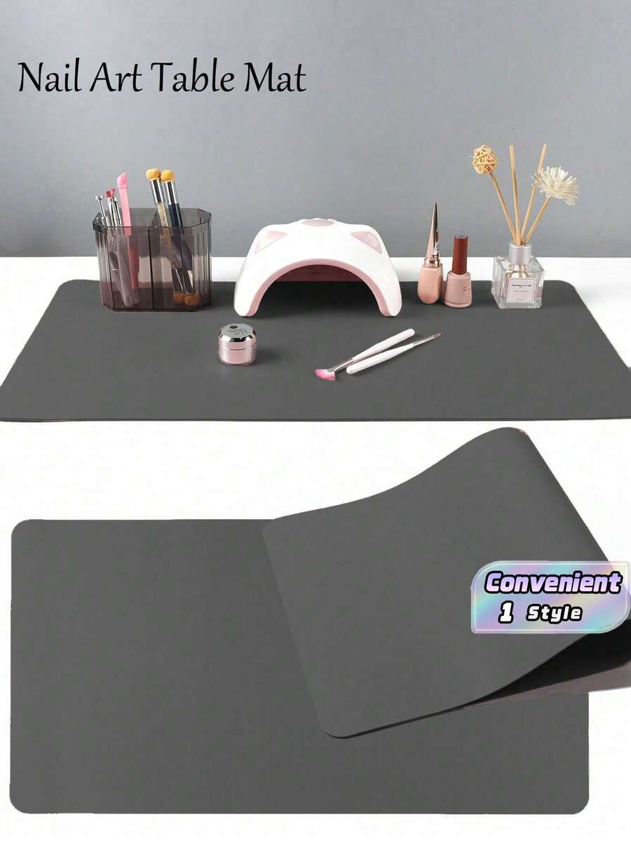 深灰色美甲桌墊,防水柔軟 PU 皮革材質,適用於工作室桌面與可折疊美甲扶手墊,適合美甲師於沙龍及居家使用 - 深灰 - 查看 1