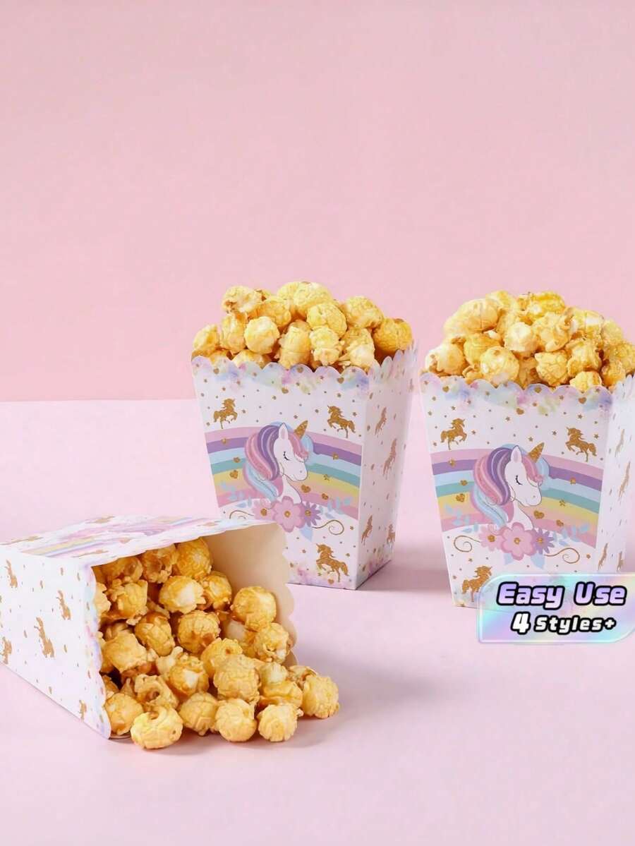 10pcs Rainbow Popcorn Boxes, Disposable Paper Magical Theme Candy Containers, Suitable For Girls Birthday Party, Baby Shower, Party Supplies, Movie Night Snack Boxes - View 1