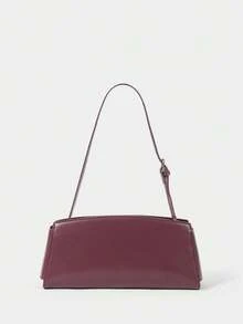 SHECARRY Women's Shoulder Bag, Simple Commuter Work, Elegant And Exquisite Baguette Bag, Large Capacity, Metal Decoration, Handbag. - Red Violet - View 4