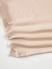 SHEIN 青少年女孩 2件組 34棉紋理面料立領短袖T恤 + 休閒街頭風長褲，夏季舒適套裝，日常穿搭 - 卡其色 - 查看 8