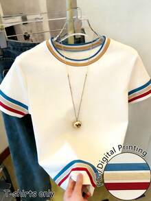 Resyla Plus Size Summer Casual Colorblock Striped T-Shirt - Multicolor - View 1