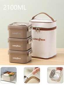 1/3/4/5pcs Adult & Student Portable Insulated Lunch Container Set, Stackable Stainless Steel Bento Boxes For Hot Food, With Insulated Lunch Bag, Unisex, 4 Separate Hot Food Containers, Microwave (Apricot/Brown) - Multicolor - View 17