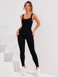 Nuvra Women Simple Solid Color Sleeveless Jumpsuit For Daily Workout Full Body For Daily Workout Gym Women Outfit Sports - Black - View 4
