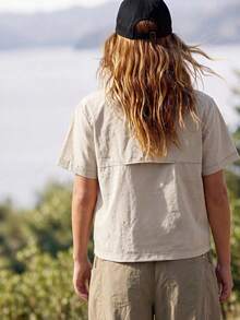 Exploreva Exploreva Summer Casual Modest Short Sleeve Outdoor Shirt Vacation Beige - Green - View 7