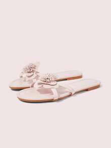 CUCCOO DOLLMOD Sandalias planas con tiras cruzadas y flores tridimensionales rosas, estilo dulce para mujer - Rosa - Ver 3
