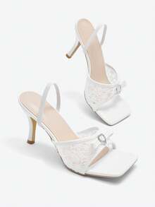 Eladyva Women's White Square Toe Stiletto High Heel Sandals, Fashion Versatile Sexy Party Dress Shoes, Leg Lengthening - White - View 7