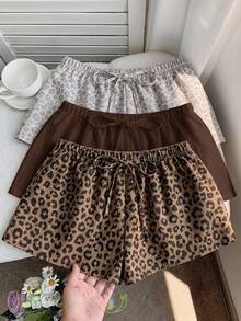 Comfortcana 3pcs/Set Celana Pendek Rumah Nyaman Wanita dengan Ikat Pinggang, Cocok untuk Musim Panas - MultiWarna - View 3