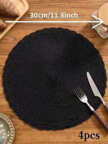 2/4/6/8/10/12/20/40 PCS Taplak Meja Bundar Anyaman Gaya Bohemian Sederhana Warna Hitam dengan Renda Kepang Warna Solid, Alas Meja Anti Selip. Anyaman Tangan, Anti Selip, Tahan Panas, Dapat Dicuci dengan Mesin dan Mudah Dibersihkan - Hitam - View 7