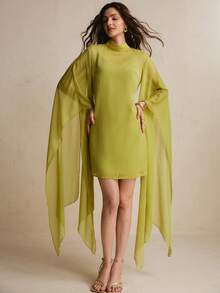 CielaLinda Women's Batwing Cape Shawl And Camisole Mini Dress Two Pieces Set - Green - View 5