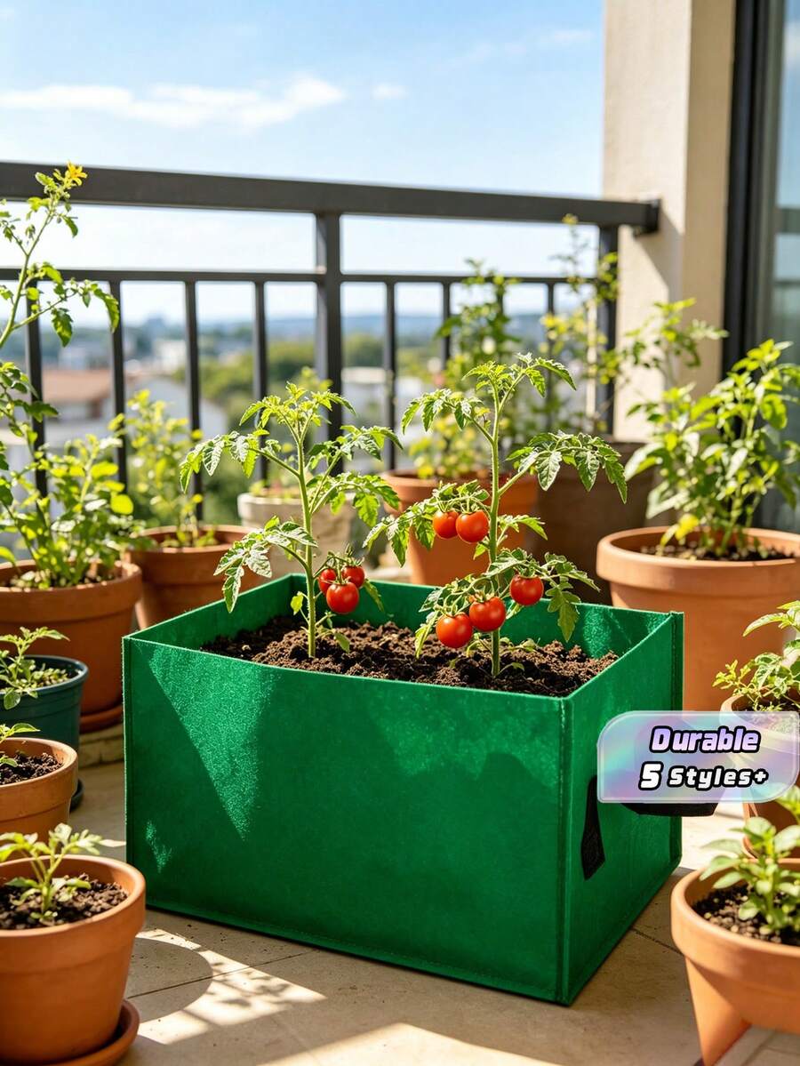 Saco de Cultivo Retangular Verde em Feltro Respirável Não Tecido, Saco de Crescimento de Plantas Nutritivo Reutilizável e Resistente, Recipiente de Plantio para Vegetais, Tomate, Ervas, Flores, Uso Interno e Externo, Paisagismo Doméstico, Suprimentos de Jardim - Verde - Visão 1