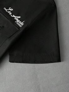 PAVTROS 男士大尺碼工作服字母印花短袖襯衫 - 黑色 - 查看 5