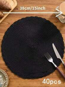 2/4/6/8/10/12/20/40 PCS Taplak Meja Bundar Anyaman Gaya Bohemian Sederhana Warna Hitam dengan Renda Kepang Warna Solid, Alas Meja Anti Selip. Anyaman Tangan, Anti Selip, Tahan Panas, Dapat Dicuci dengan Mesin dan Mudah Dibersihkan - Hitam - View 17