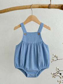 SHEIN Baby Boy Textured Soft Romper, Versatile & Comfortable, Suitable For Summer - Blue - View 7