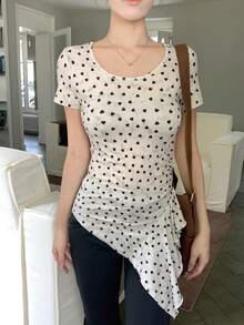 DAZY Women's Polka Dot Sheer Long Sleeve Round Neck Base Layer Top Spring Summer - Light Grey - View 3