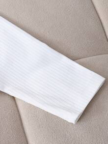 2pcs Young Girl Preppy Faux Pearl Beading Bow Knot Rib Knit Ruffle Long Sleeve Pleated A Line Skirt T Shirt Denim Skirt Set Party Fall Style - White - View 8