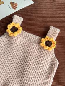 Baby Girl Crochet 3D Floral Decor Ruffle Hem Knit Vest Back-To-School - Beige - View 4