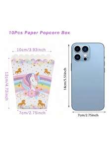 10pcs Rainbow Popcorn Boxes, Disposable Paper Magical  Theme Candy Containers, Suitable For Girls Birthday Party, Baby Shower, Party Supplies, Movie Night Snack Boxes - View 3