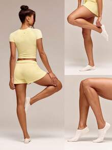 GLOWMODE 3 Pairs Invisible No-Show Socks Walk A Mile Soft Grip Daily Studio Workout Gym - White+ Apricot+Black Stripe - View 8