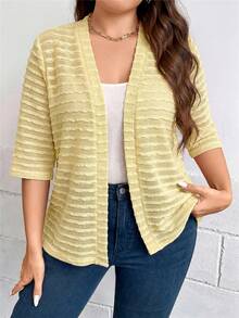 SHEIN LUNE Plus Size Summer Casual Solid Color Textured Jacket - Yellow - View 5