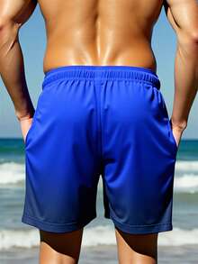 Manfinity Swimmode 男士漸層印花抽繩腰夏季沙灘百慕達短褲 - 寶藍色 - 查看 3