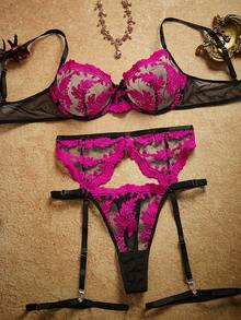 PinupPomp 4pcs Women's Sexy Lingerie Set - Hot Pink - View 3