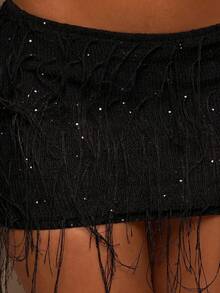 Musera Resort Sequin Fray Detail Co-Ord Mini Skirt Cover Up Summer Swim Beach Vacation Everyday Sexy Cute Boho - Black - View 6