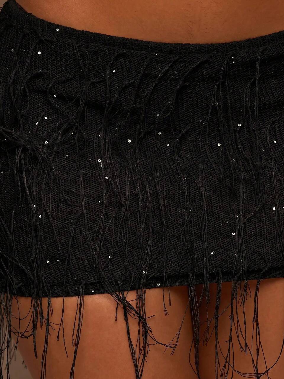 Sequin Fray Detail Co-Ord Mini Skirt Cover Up Summer Swim Beach Vacation Everyday Sexy Cute Boho