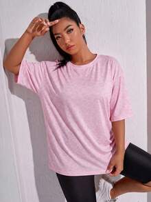 SHEIN Rhythm Era Casual Versatile Pink Plus Size Round Neck Lightweight Sports Top - Multicolor - View 4