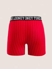 LOONEY TUNES X SHEIN Men's Letter Waistband Striped Casual Boxer Briefs - Burgundy - View 2