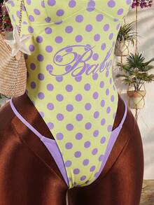 Amplova Women's One-Piece Swimsuit, Sexy Avant-Garde 2 In 1, Lime Green And Colorblock, Suitable For Beach Club Vacation Wear, Summer - Light Yellow - View 6