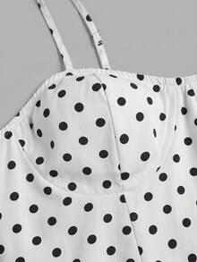 Sweetra Solid Color Spaghetti Strap Cinched Waist Romantic Mini Dress - Black and White - View 3
