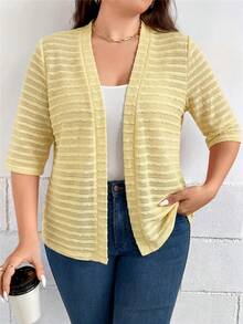 SHEIN LUNE Plus Size Summer Casual Solid Color Textured Jacket - Yellow - View 1